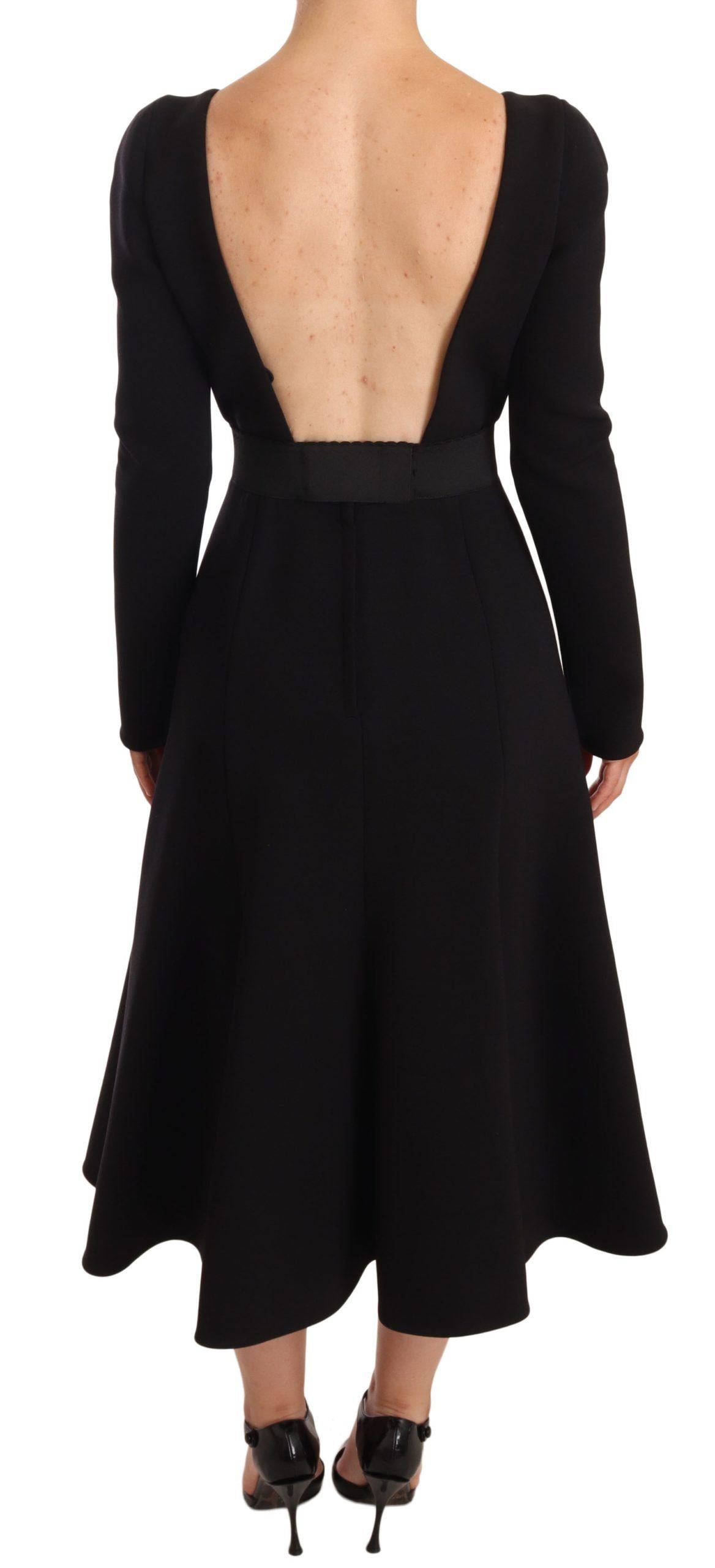 Dolce & Gabbana Black Wool Stretch Sheath Open Back Dress